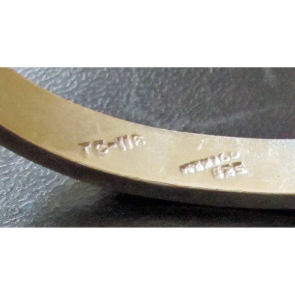 Taxco Sterling Silver Onyx Bracelet Bangle Surgilite Malachite Hinged 6.75 " - Picture 4 of 5